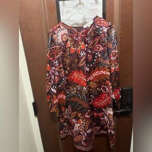 LOFT Floral Paisley Long Sleeve Dress 12P Petite